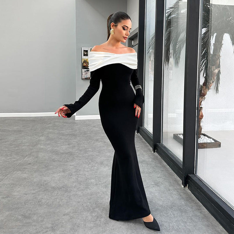 Matching Color off the Shoulder Waist Slimming Dress
