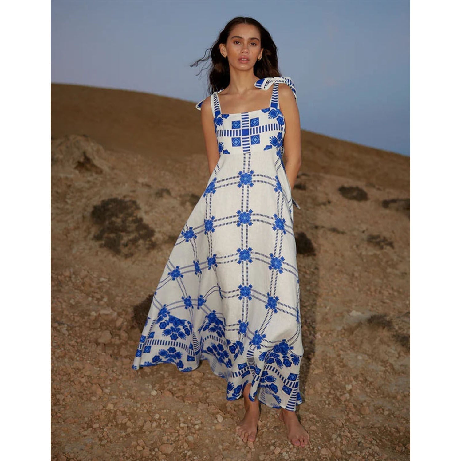 Halter Vacation Spaghetti Straps Maxi Dress Sleeveless Printed Dress