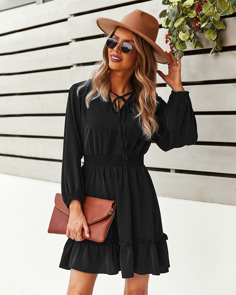 Billowed Indy Ruffle Dress Black