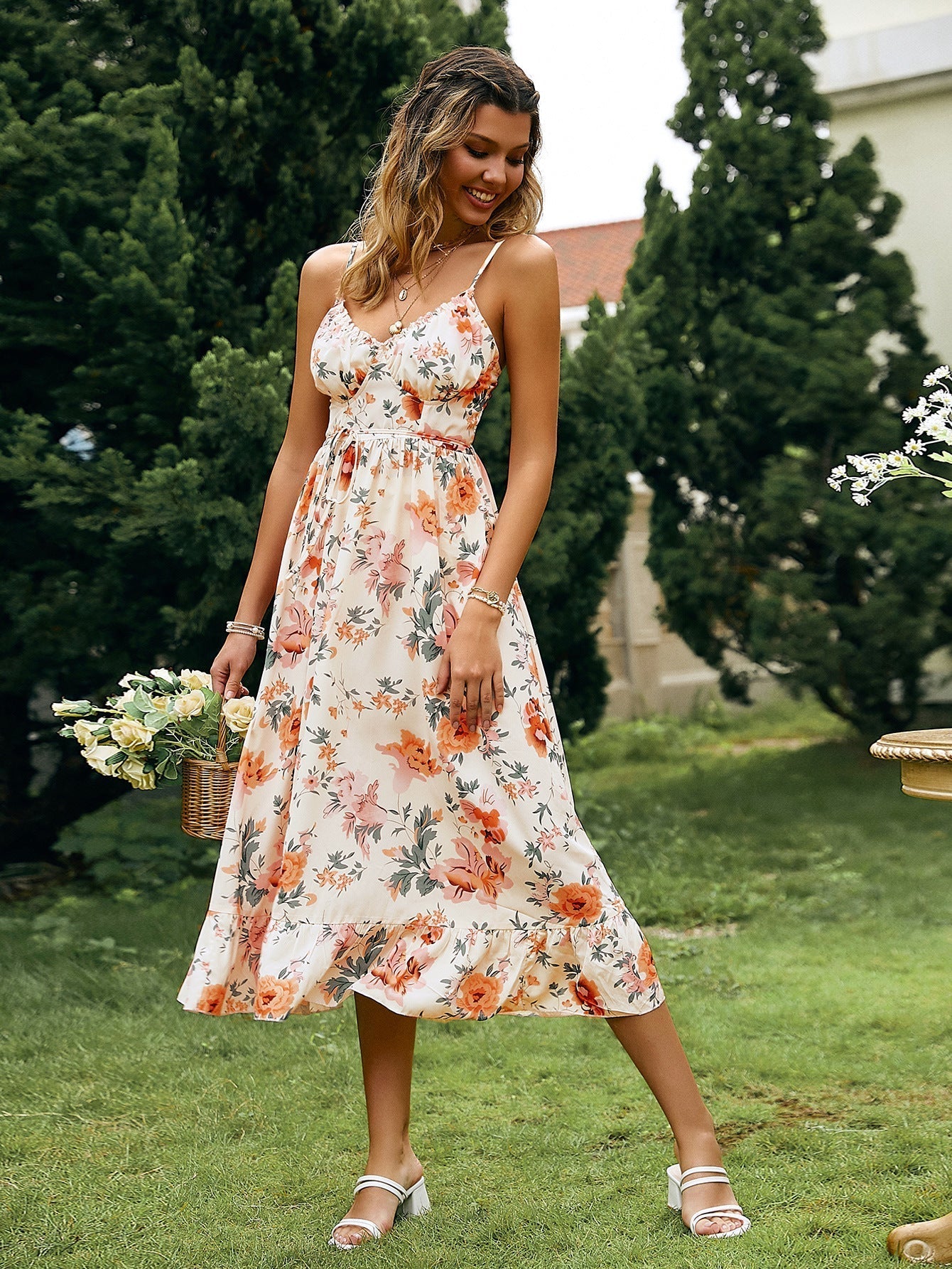 Retro Soul Floral Tiered Midi Dress