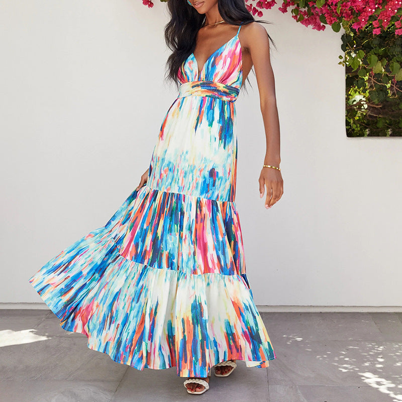 Tiered Waterdrop Shimmer Midi Dress Blue Multi