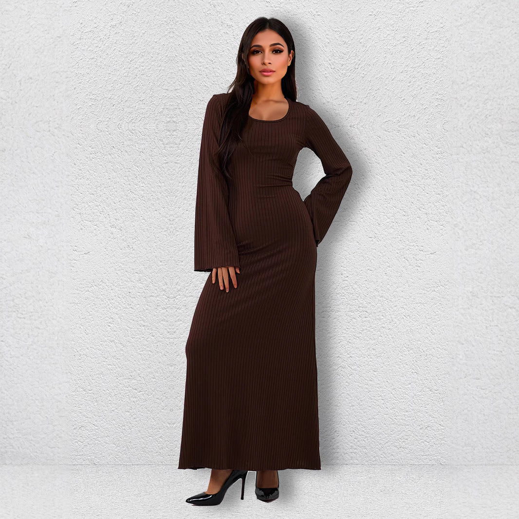 Big Bandage Pit Strip U Neck Long Sleeved Dress
