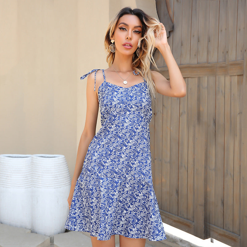 Kayla Flower Tie Strap Ruched Mini Dress Purple Multi
