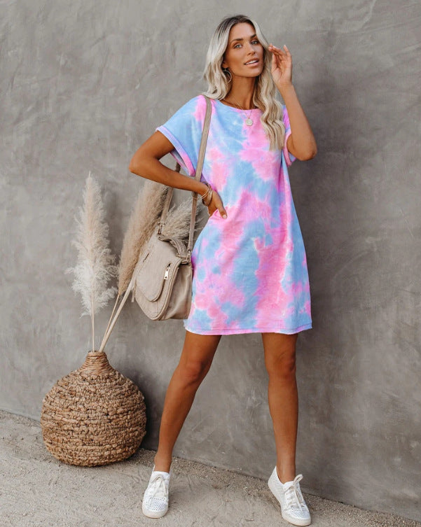 Cotton Pastels Tie Dye Sweatshirt Dress