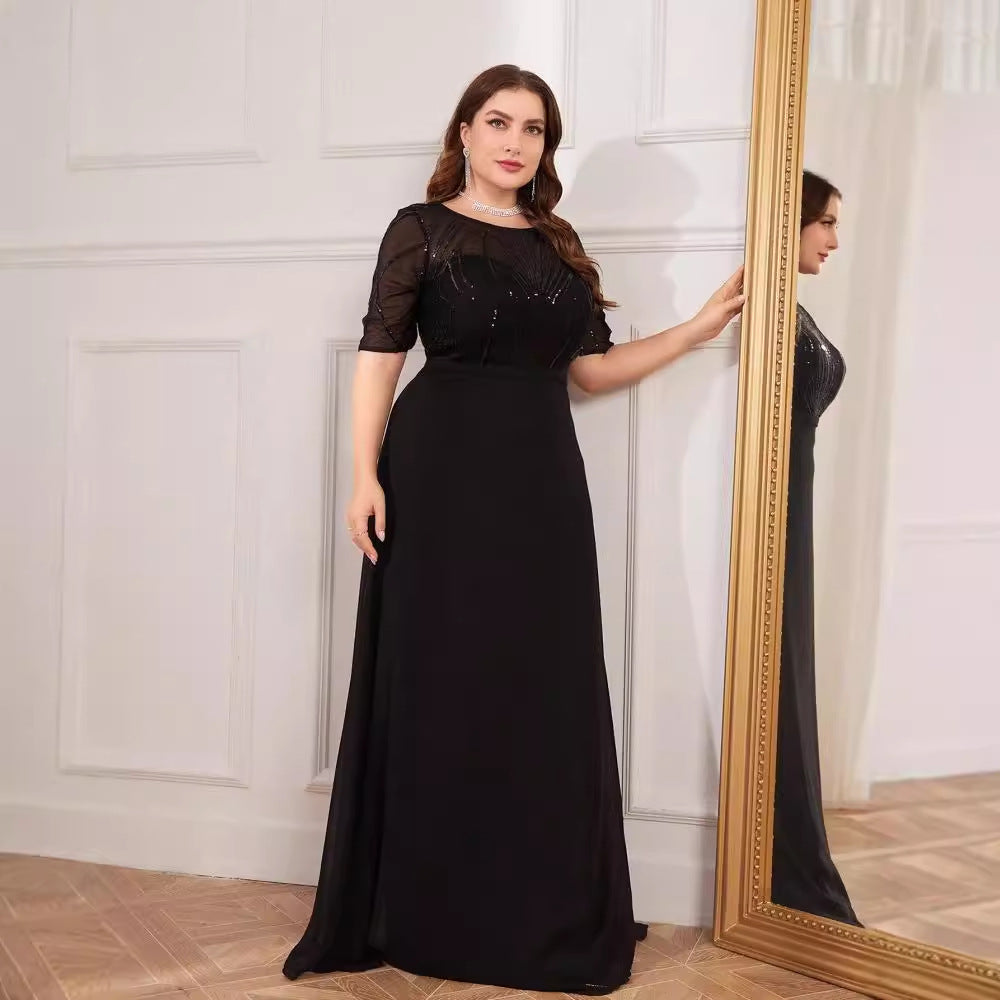 Size plus Short Sleeve Dress Maxi Dress Sequin Chiffon Slim Fishtail Bridesmaid Cocktail Evening Dress