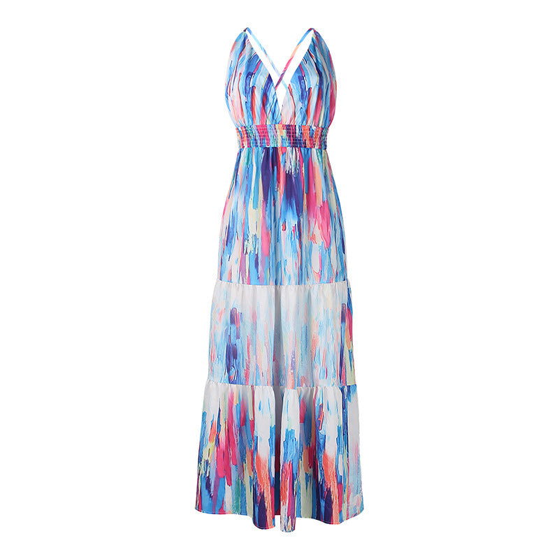 Tiered Waterdrop Shimmer Midi Dress Blue Multi
