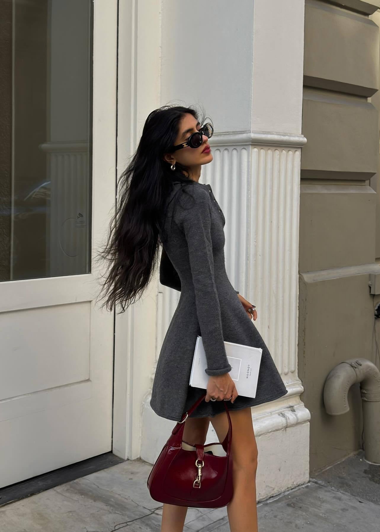 Knit CollaRed Fit & Flare Mini Dress