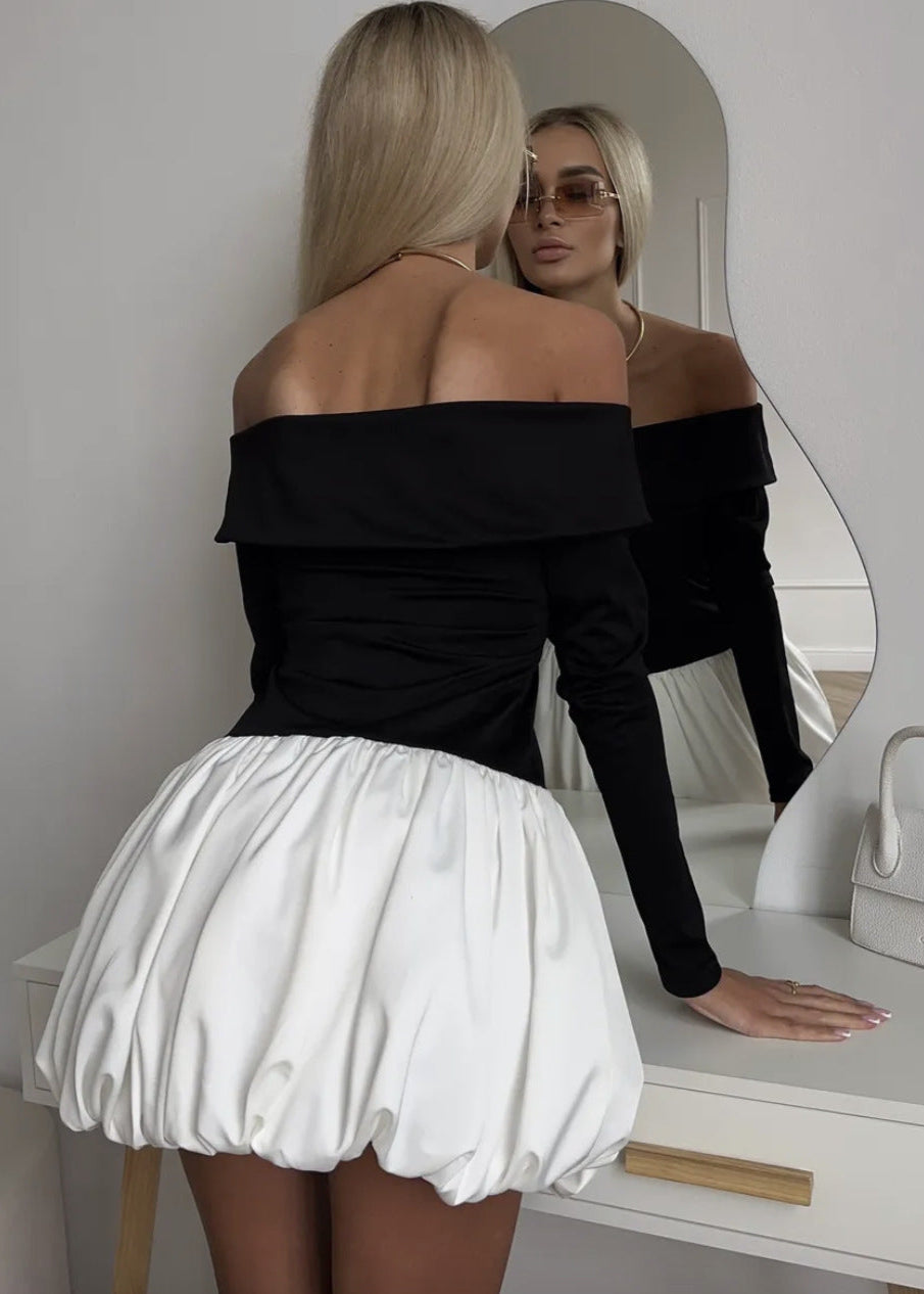 Elegance Noir Off Shoulder Balloon Mini Dress