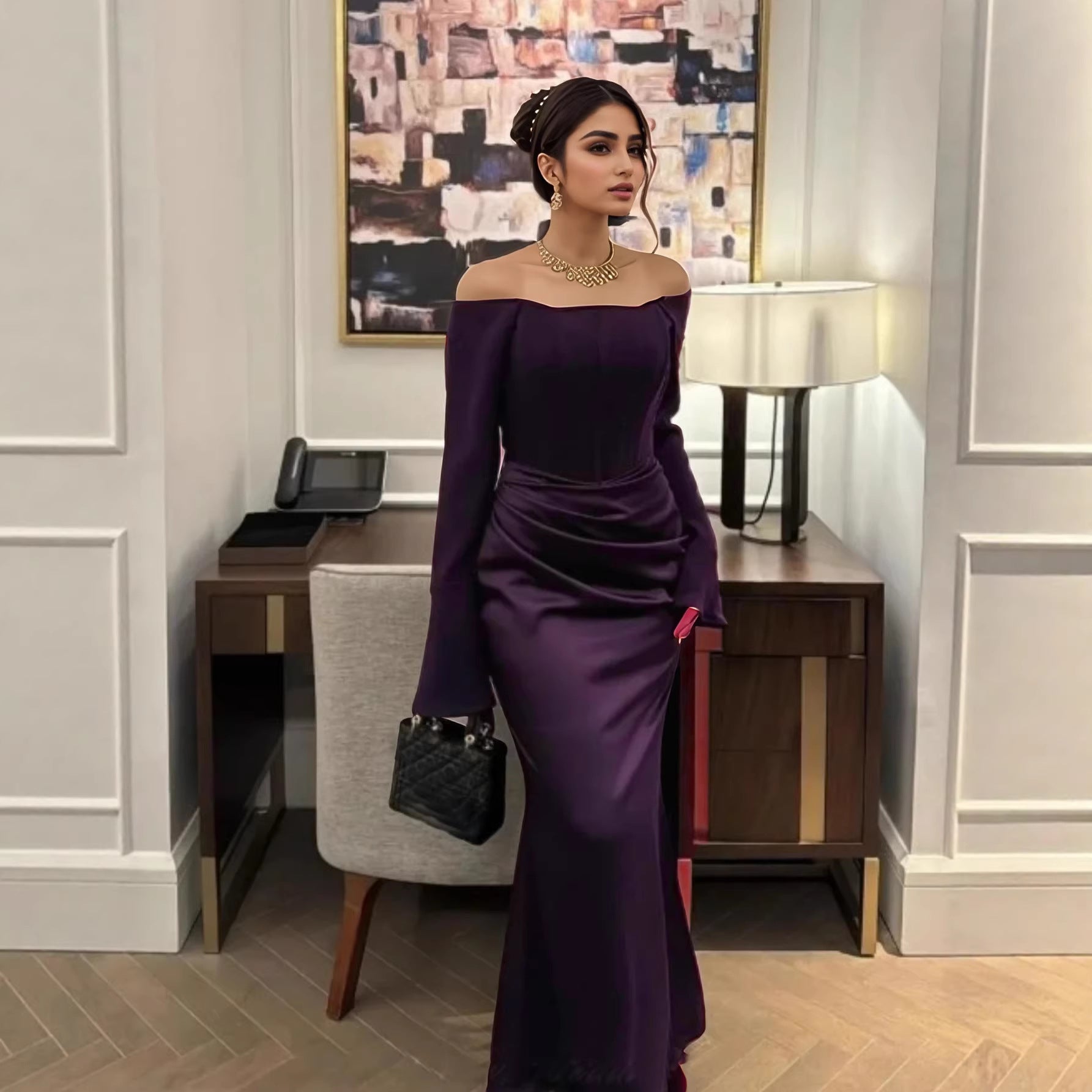 Women Clothing Tube Top Wedding Dress Toast Clothing Light Premium Engagement Wedding Dinner after Slit Hemline at Hem
