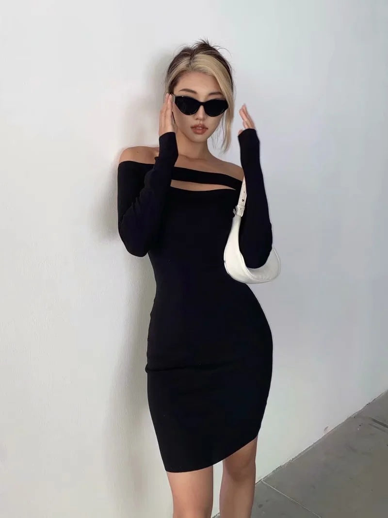 Ribbed Victory Off The Shoulder Midi Dress Black