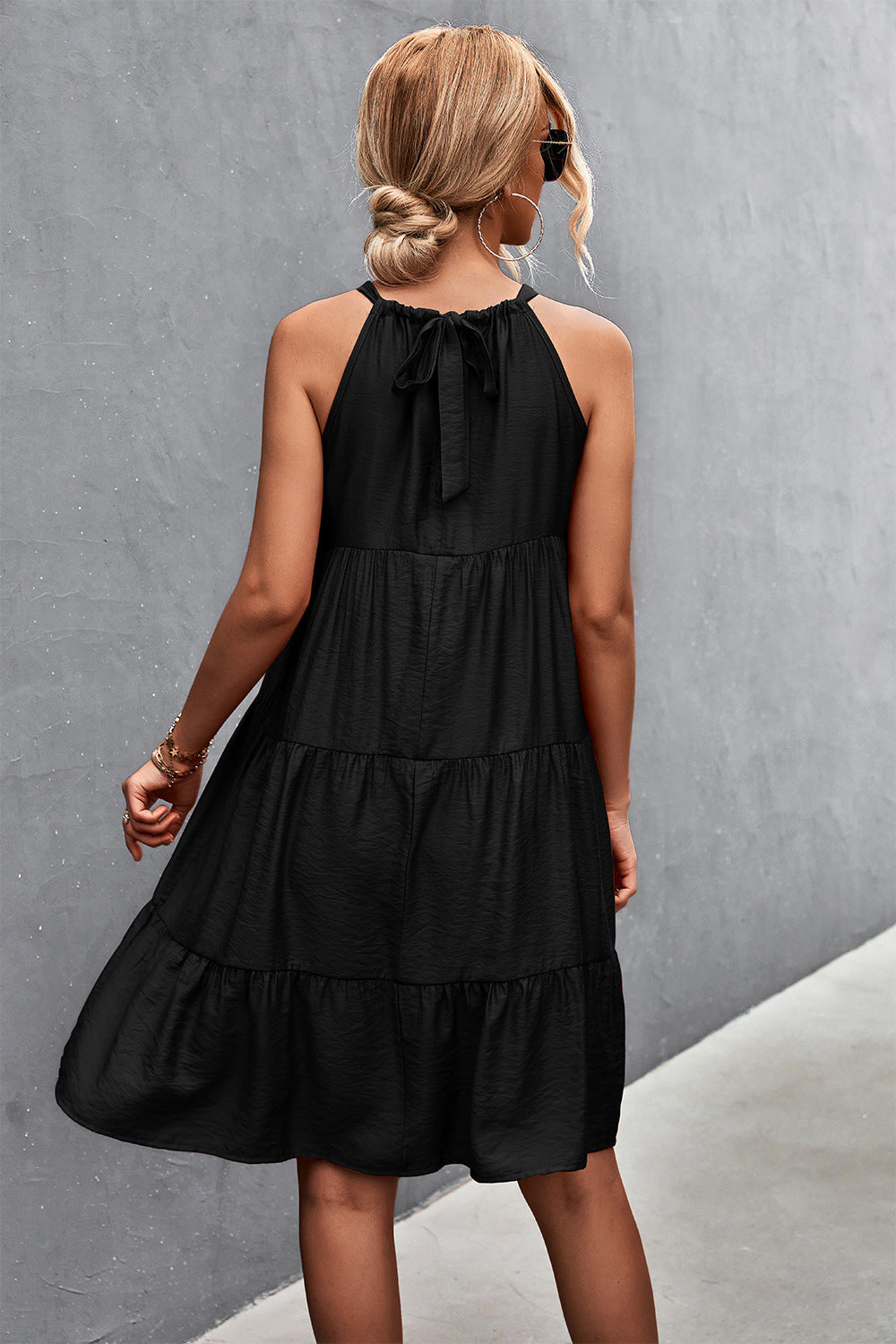 Nights Southern Tiered Halter Dress Black
