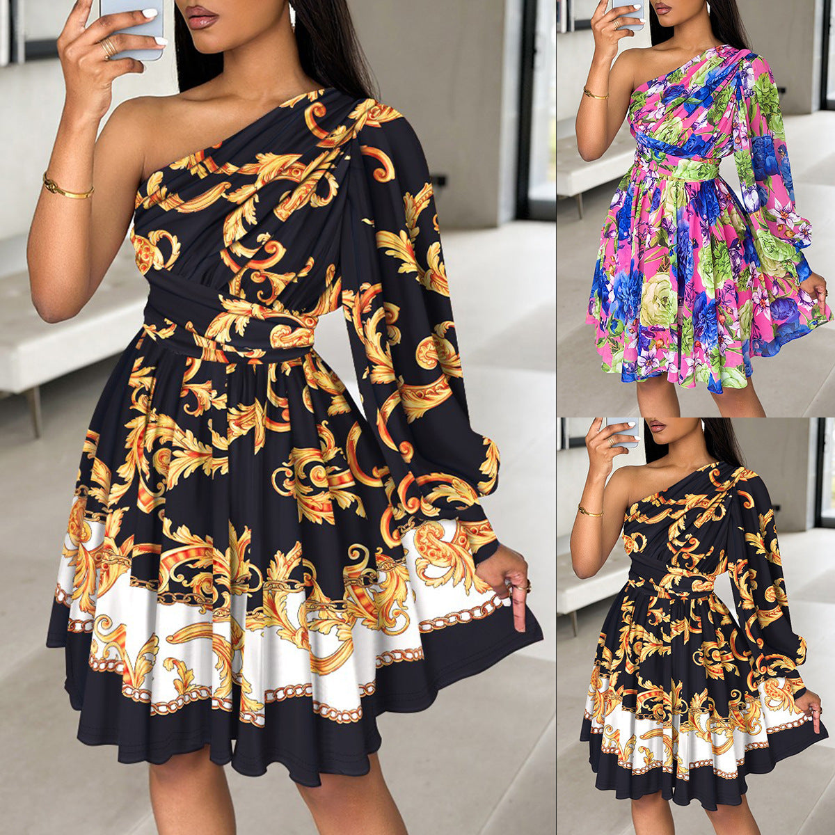 Teresa Timeless Women's Asymmetric Botanical Mini Dress Boutique Collection
