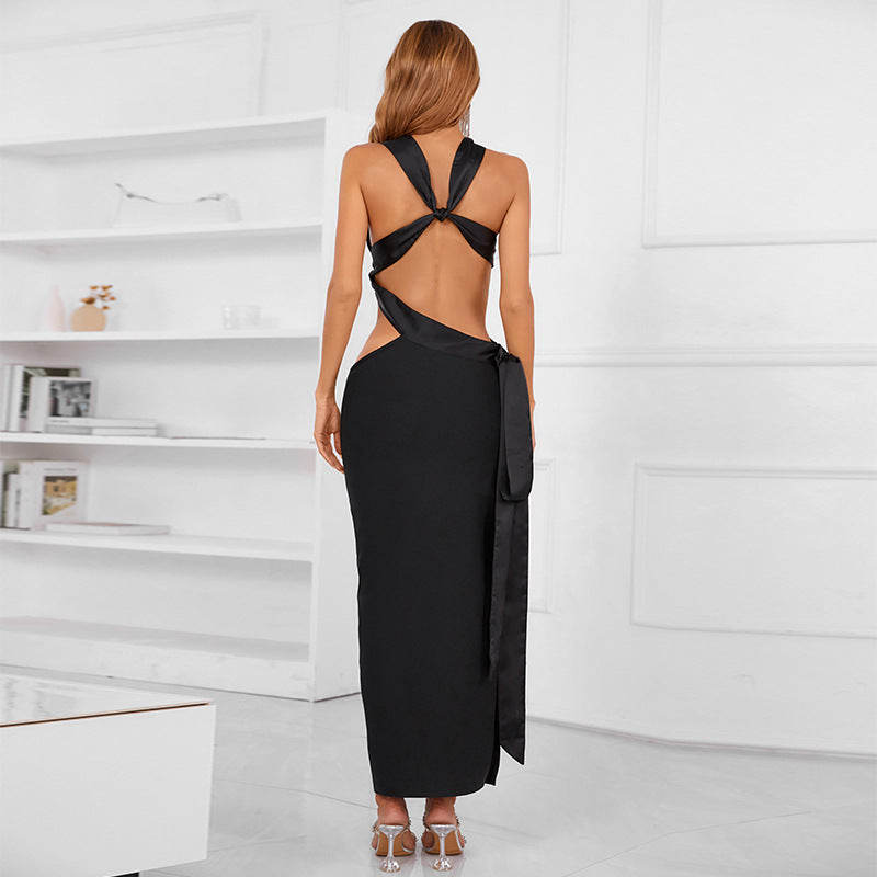 Slimming Halter Tight Irregular Asymmetric Backless Dress Bandage Dress