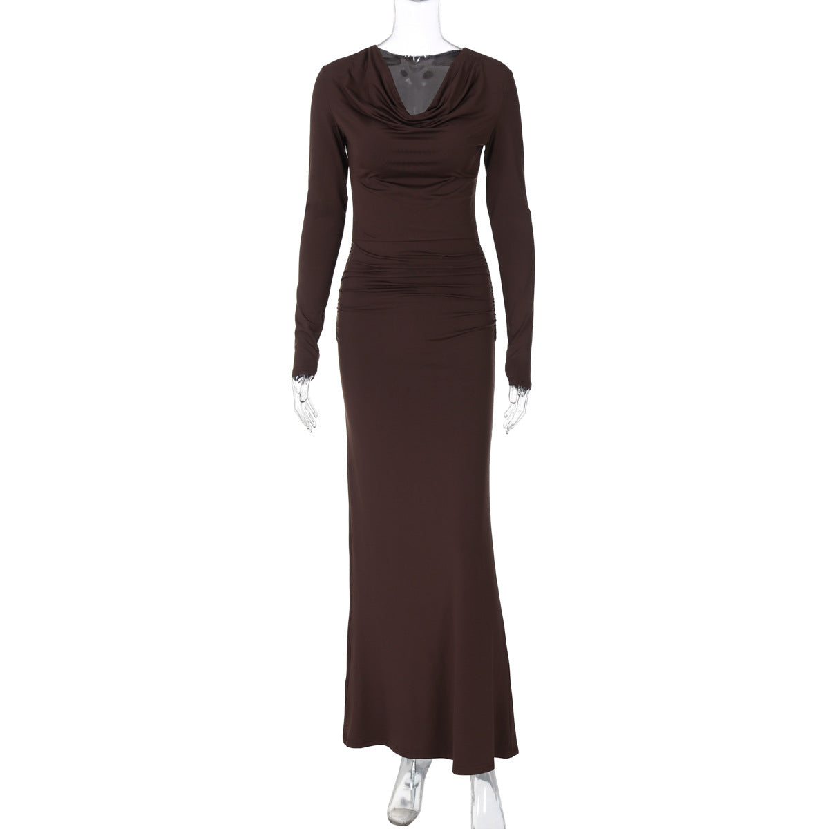 Collar Swing Long Sleeve Pleated Slim Sheath Dress