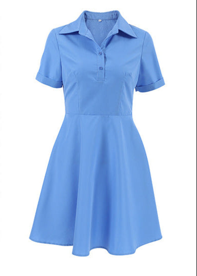 Sleeve Short Button Up Flare Dress