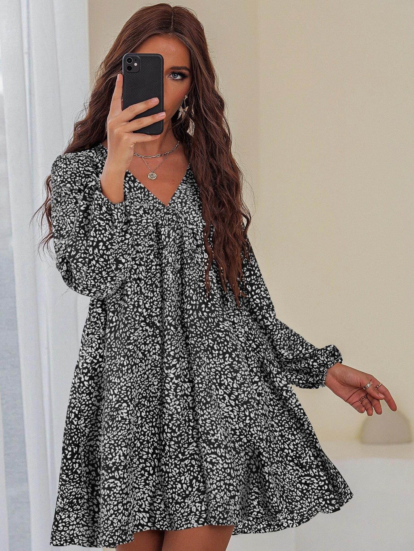 Printed Skylar Tie Dress Black FINAL