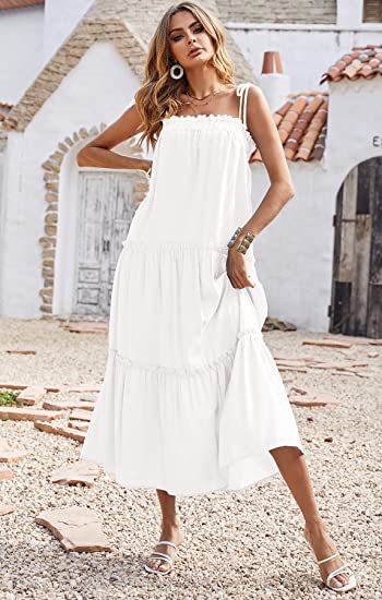 Ruffle Shirley Tiered Midi Dress White
