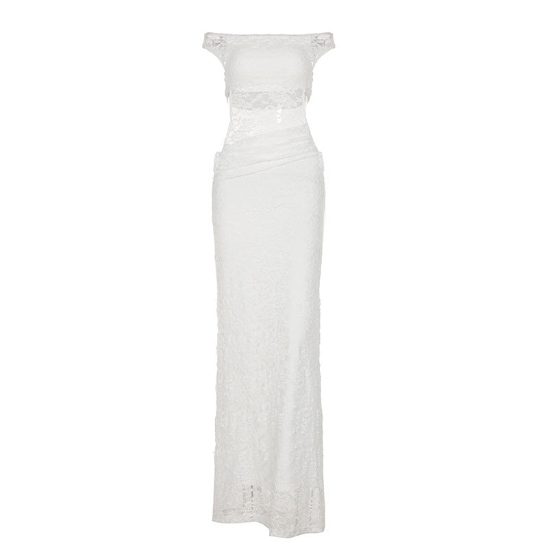 Hollow Out Cutout Slim Fit Hip Lace Maxi Dress See through Attractive off Shoulder Dress Women