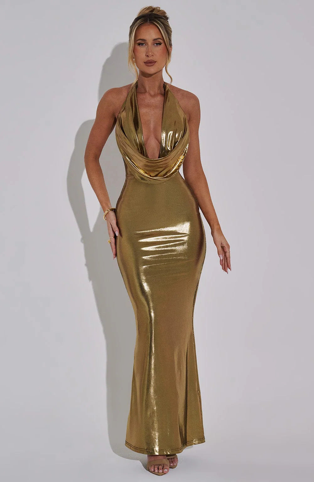 Sequin Tight Dress Swing Collar Halterneck Maxi Dress