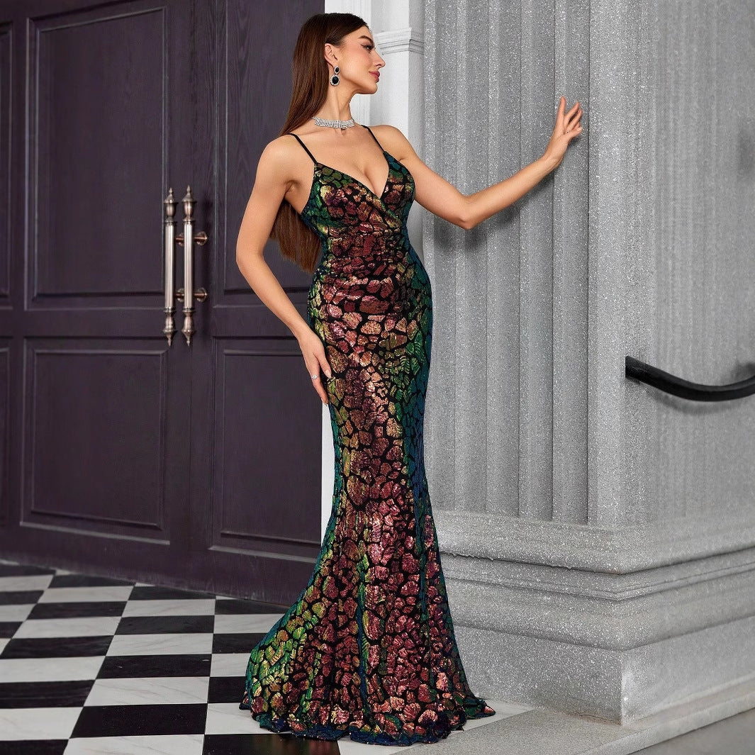 V neck Brace Evening Dress Fishtail Graceful Dress Annual Party Party Host Formal