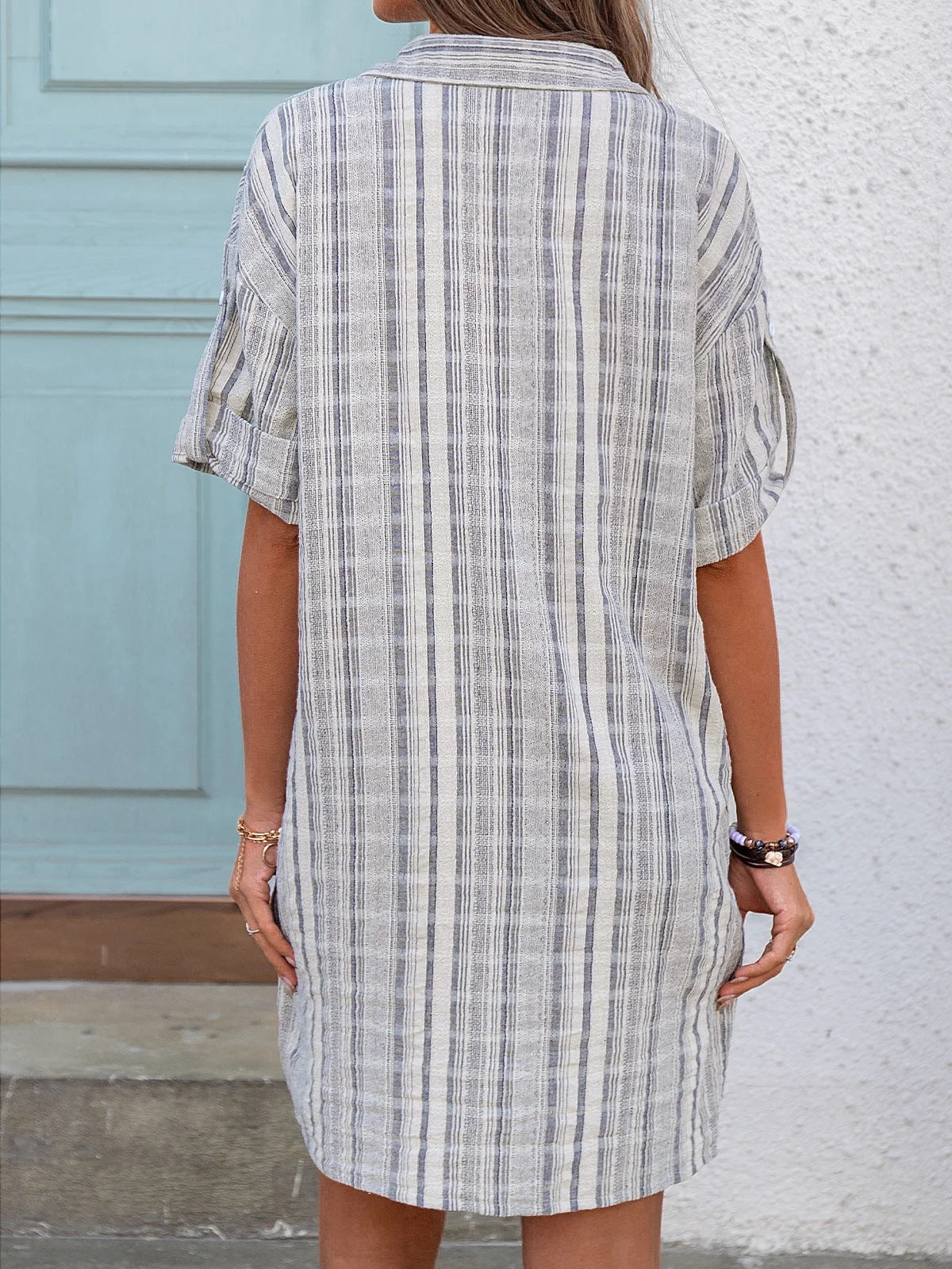 Cotton Donda Pocketed Plaid Puff Sleeve Dress