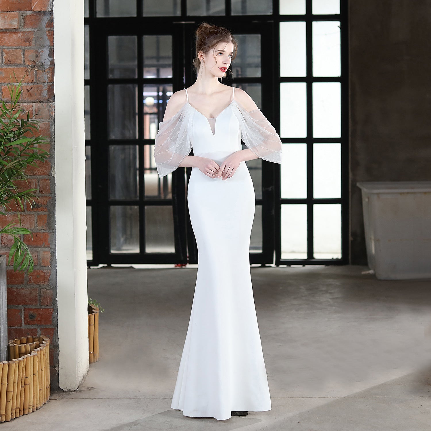 Wedding Toast Dress Bride Extended Sling Appreciation Dinner Slim-Fit Fishtail Car Model Exhibition Dress Formal Gown