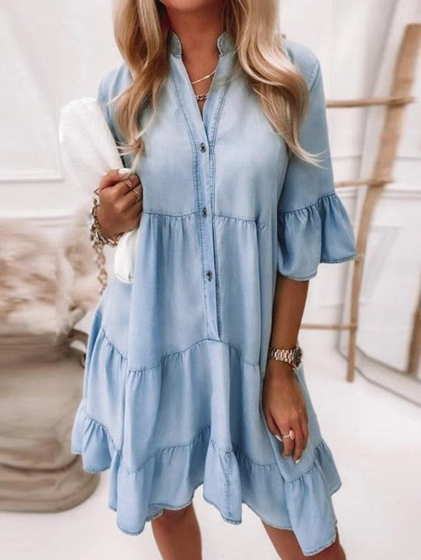 Puff Fallbrook Sleeve Denim Babydoll Dress