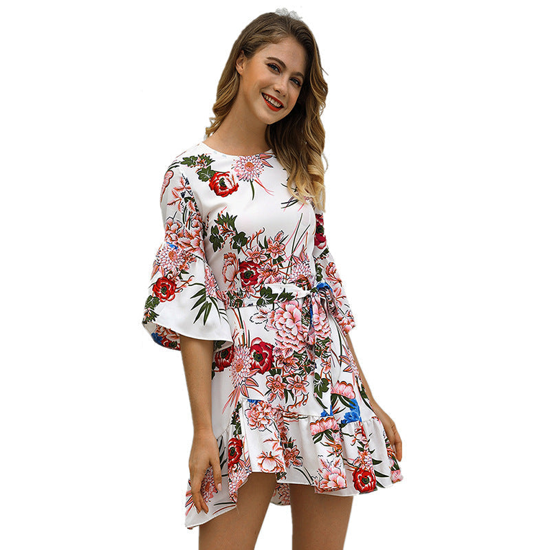 Printed Lala Adjustable Balloon Sleeve Dress