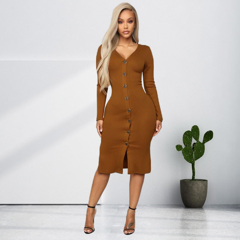 Cotton Praia Blend Ribbed Button Down Midi Dress Camel FINAL