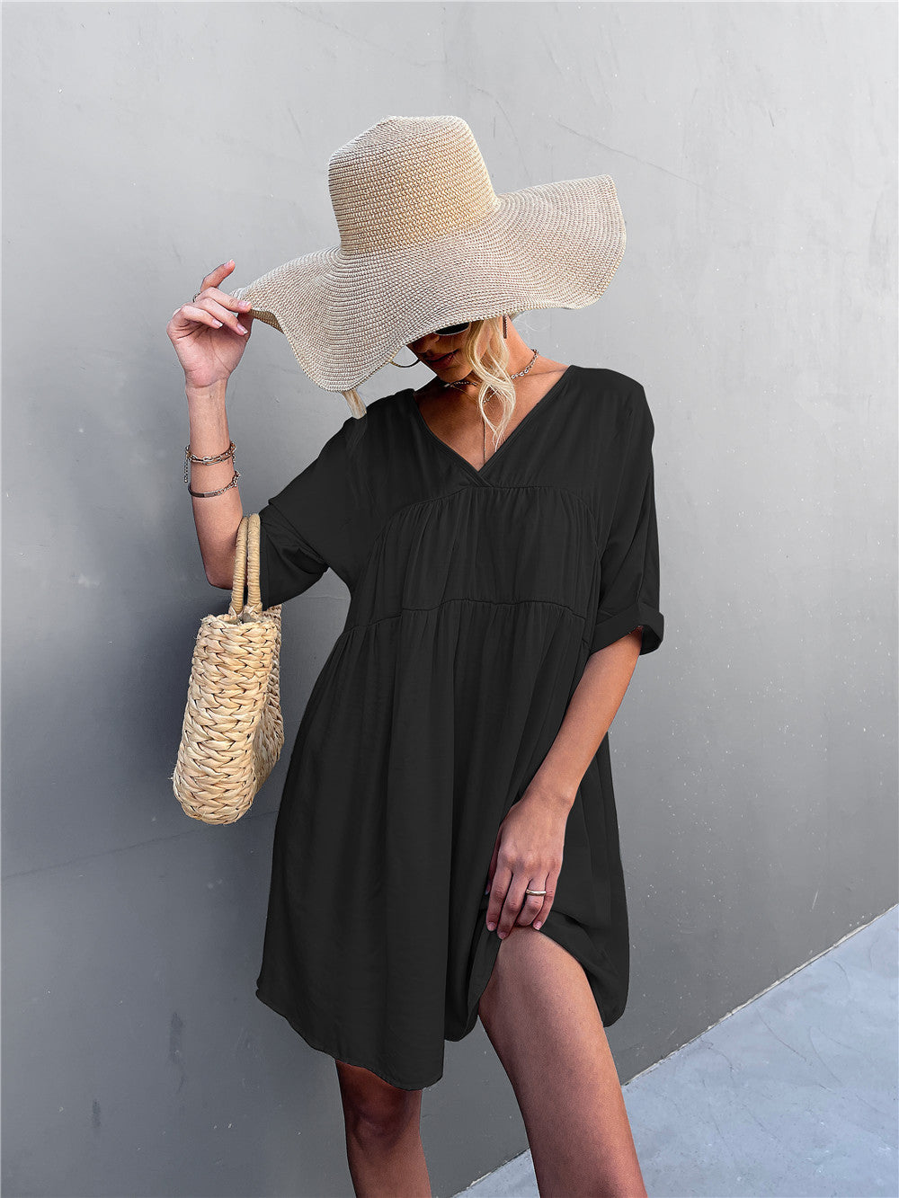To Cheers Summer Pocketed Tassel Dress Black