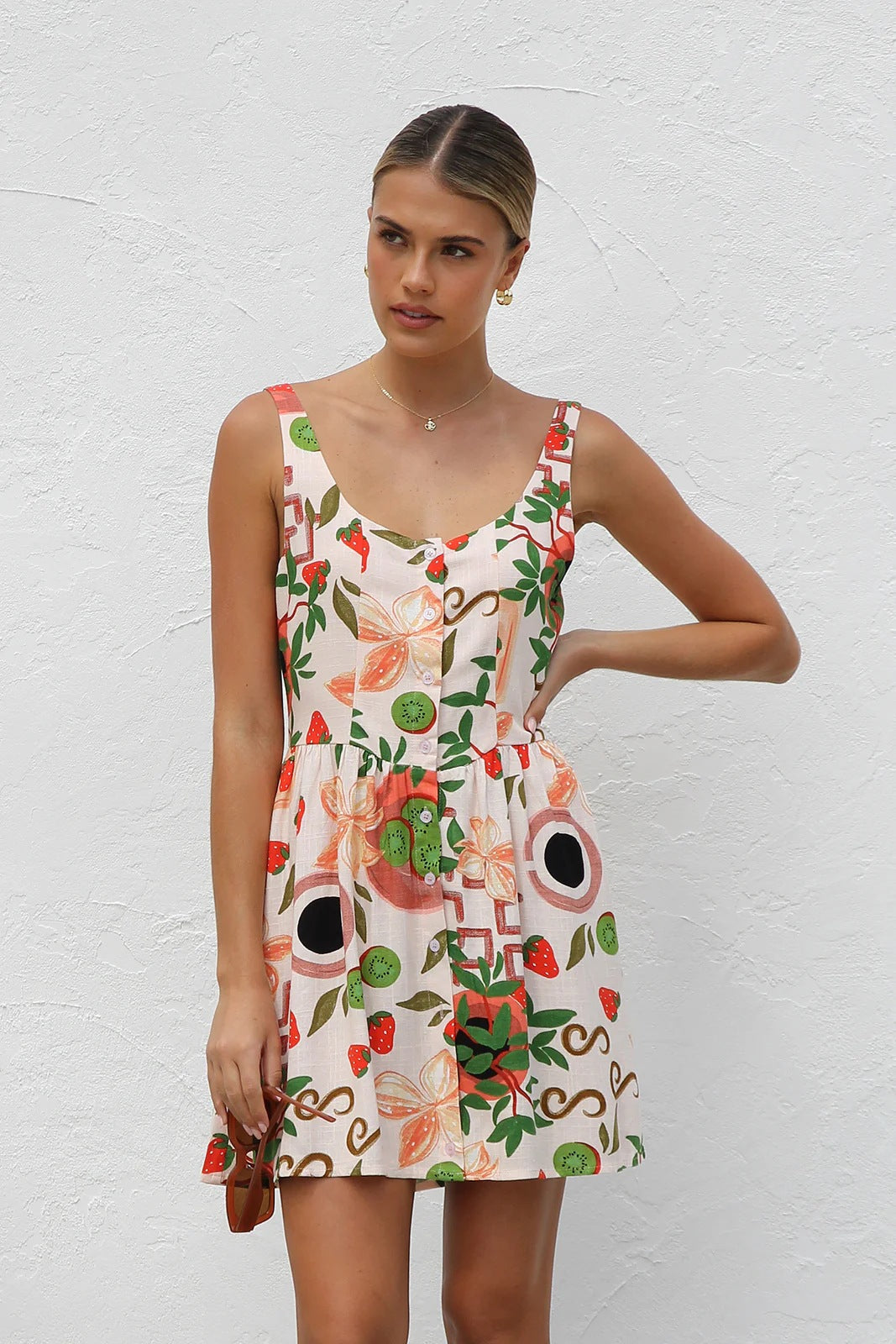 Dress Mini Same Print Button Cardigan Mini Dress