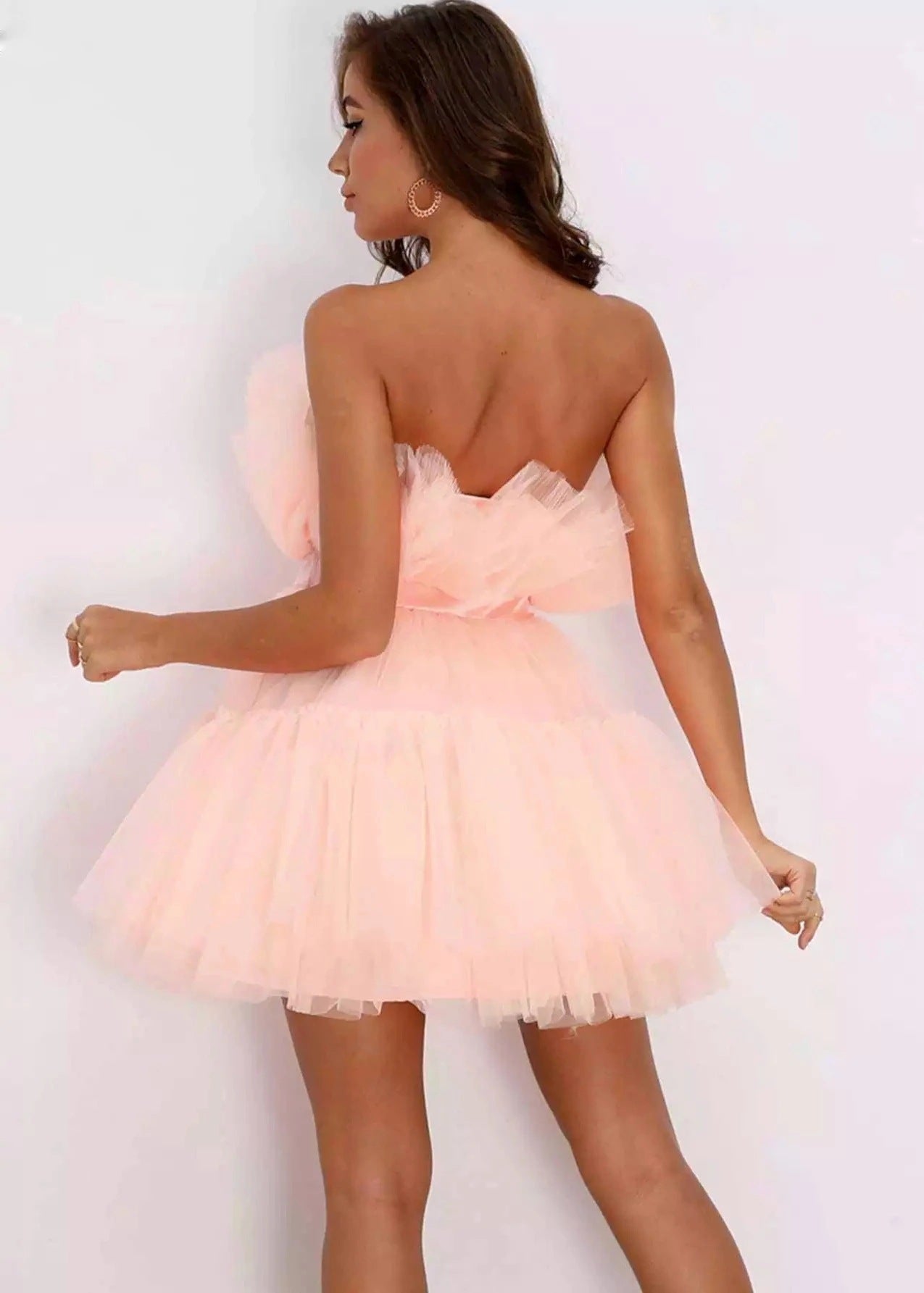 Strapless Lille Tulle Mini Dress Lavender