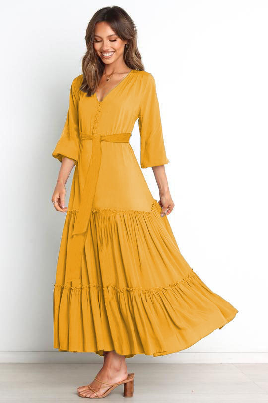 Swiss Mira Dot Embroidered Midi Dress Mustard
