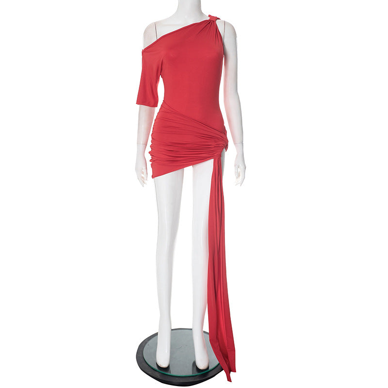 Statement Beatriz Women's Asymmetric Mini Dress with Draped Version Premium Wardrobe Essential
