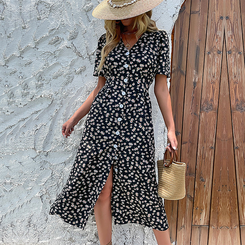 Palm Octavia Print Button Down Shirt Dress Black Multi