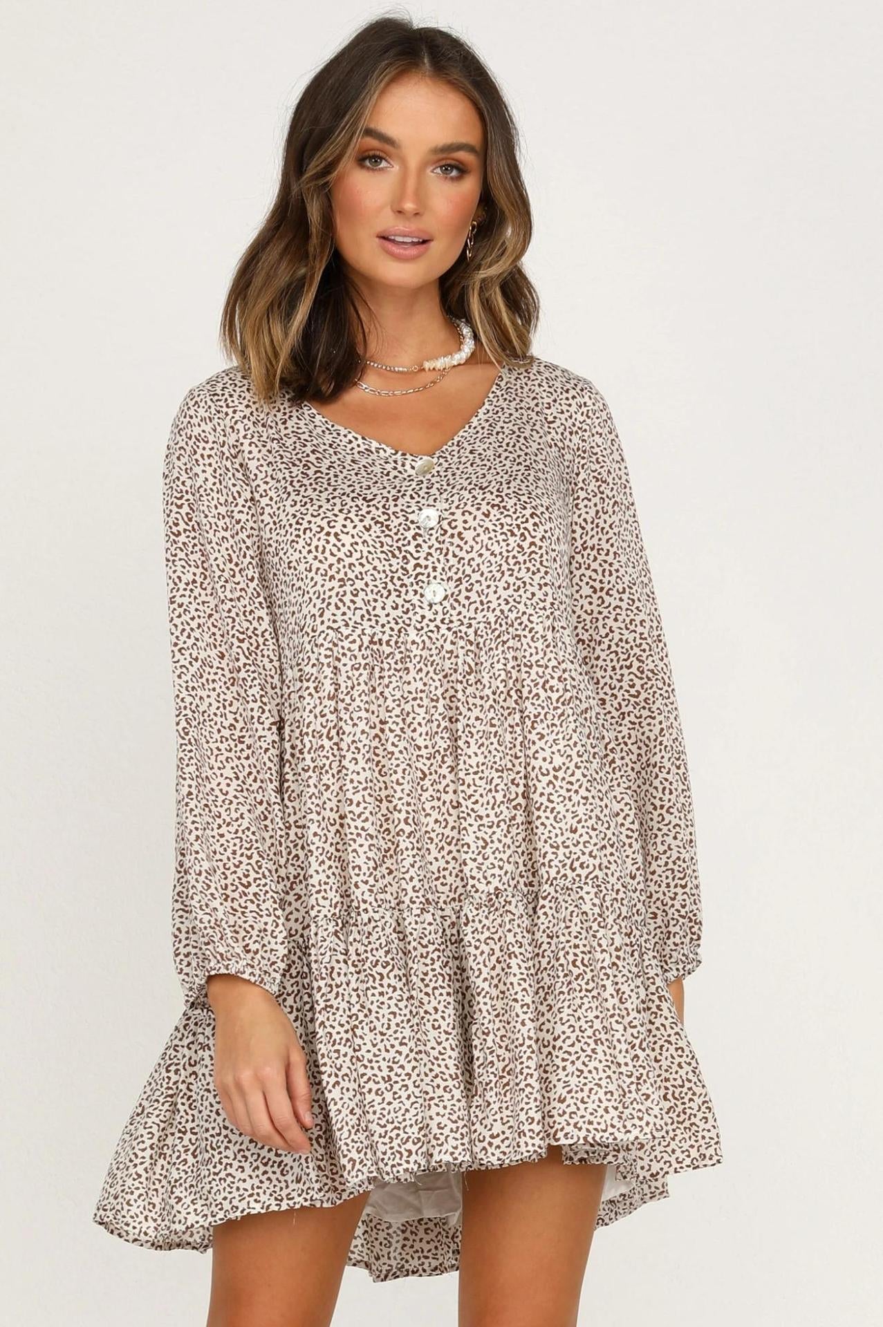 Or Now Never Animal Print Knit Henley Dress