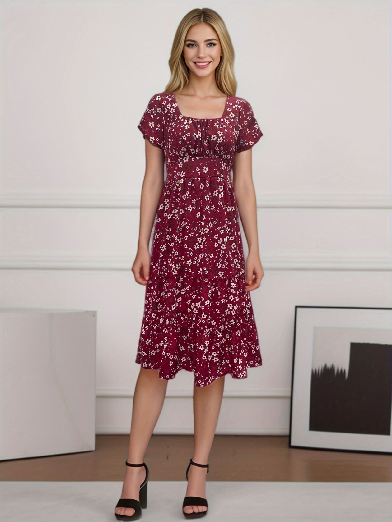 Cecilia Minimalist Women's Floral Pleated Maxi Dress Boutique Edit