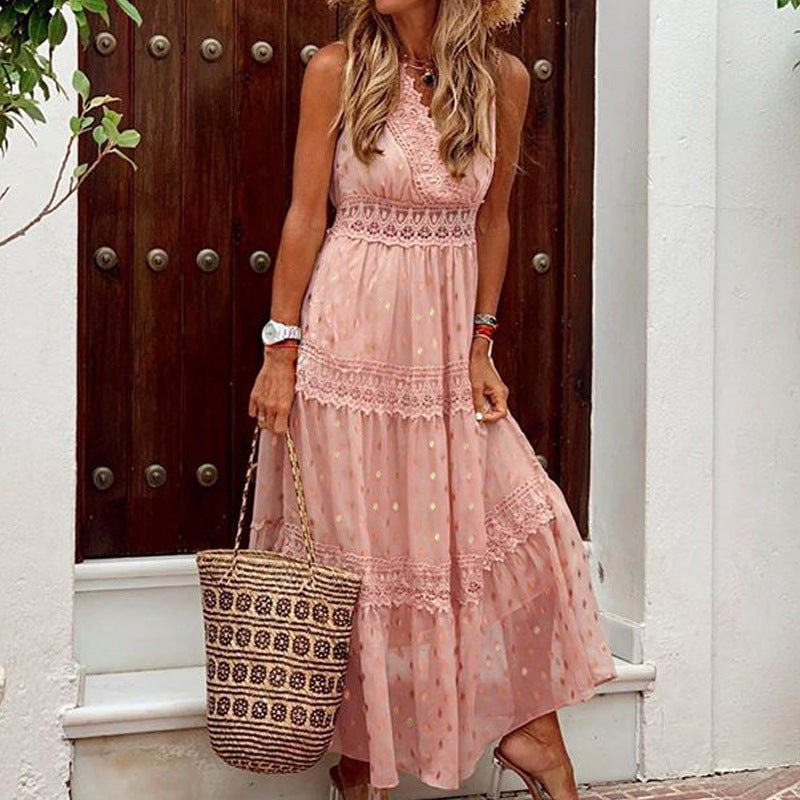 Starlit Peplum Lace Maxi Dress Peach