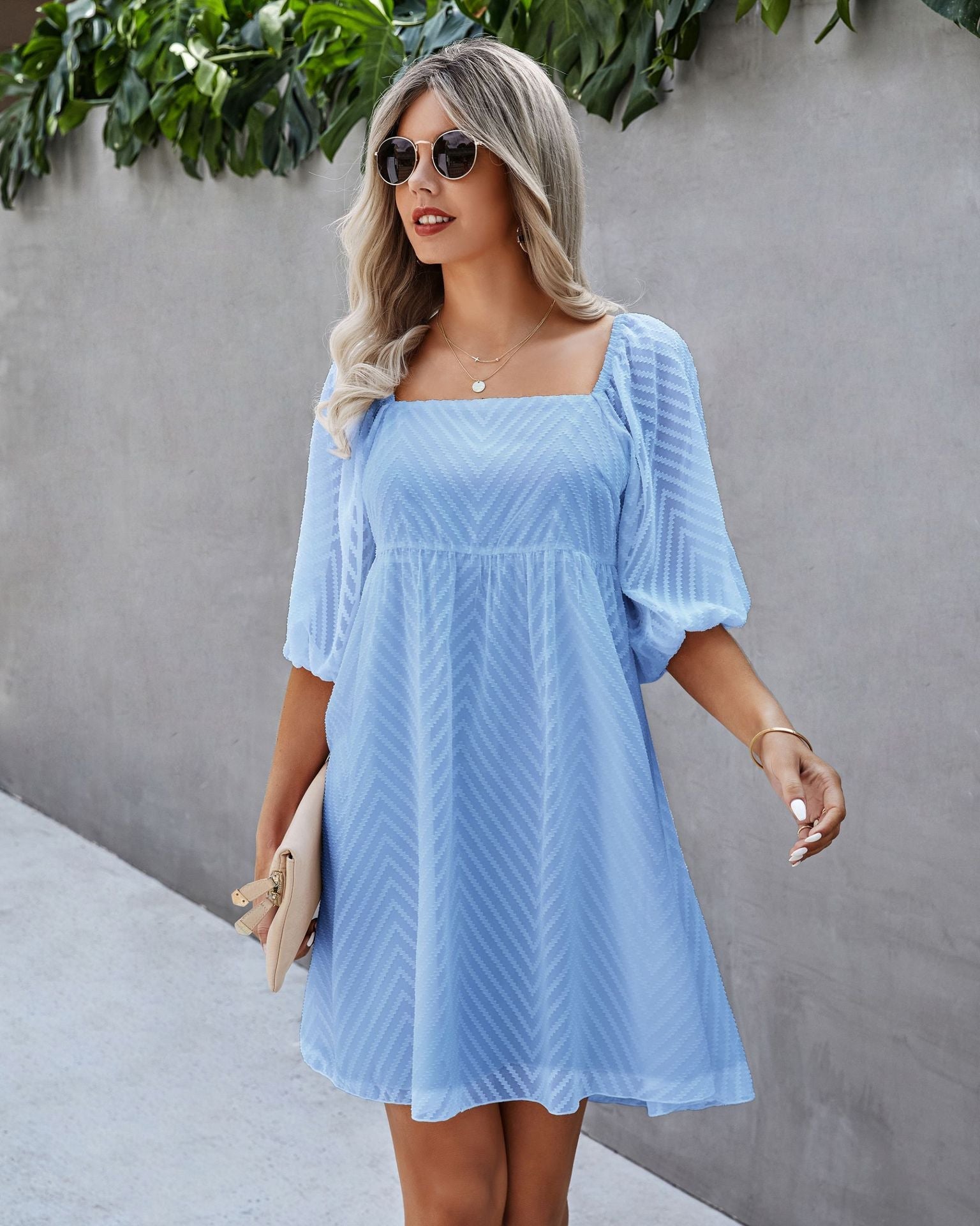 Gingham Silverado Babydoll Dress Blue