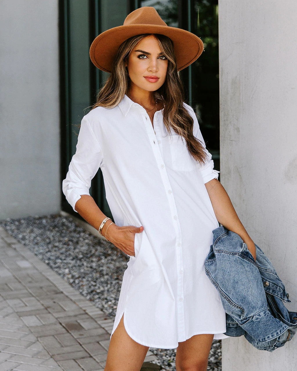 Cotton Harmony Button Down Shirt Dress White