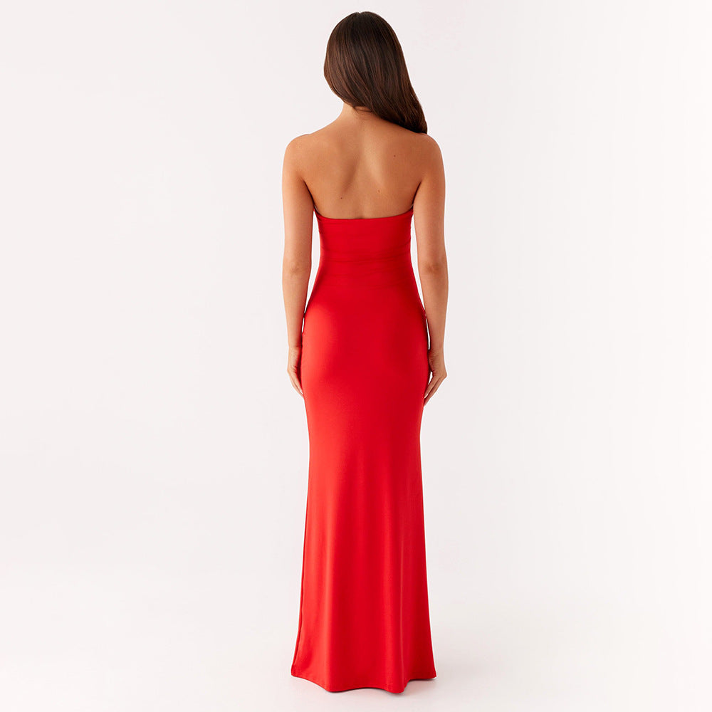 Summer Ladies Sexy Cutout Dress off Neck Metal Bloom Sexy Slim Fit Maxi Dress