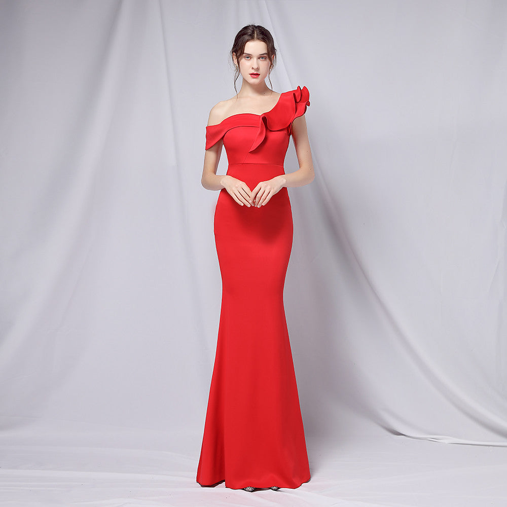 off-Shoulder Banquet Evening Dress Maxi Party Long Refined Slim Sexy Fishtail Dress Formal Gown