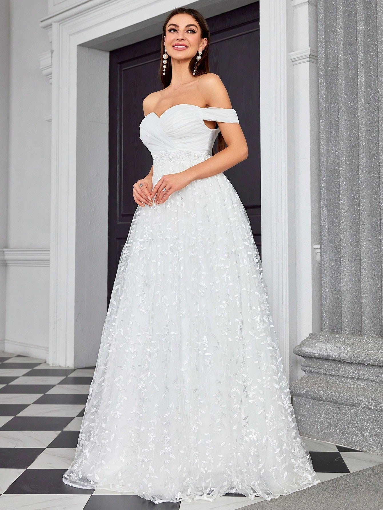 Off Shoulder Evening Dress Refined Graceful Simple Dress Outdoor Travel Photography Light Wedding Dress