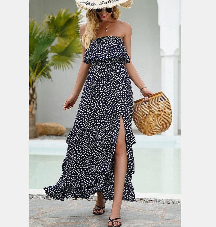 Wonderstruck Bloom Smocked Ruffle Midi Dress Navy