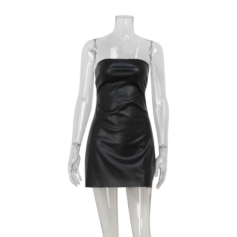 Tube Tight Top Cinched Waist Sheath Dress Leather Red Carpet Cocktail Dress