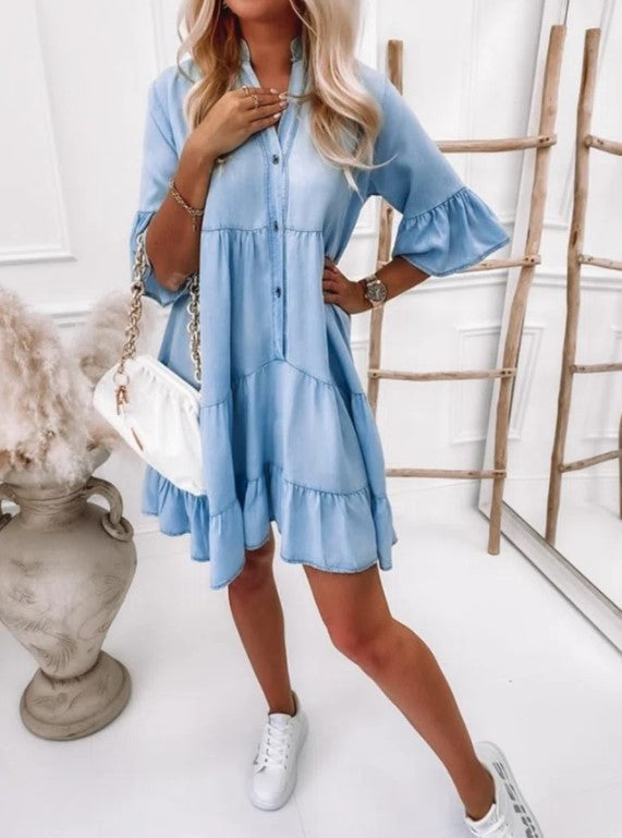 Puff Fallbrook Sleeve Denim Babydoll Dress