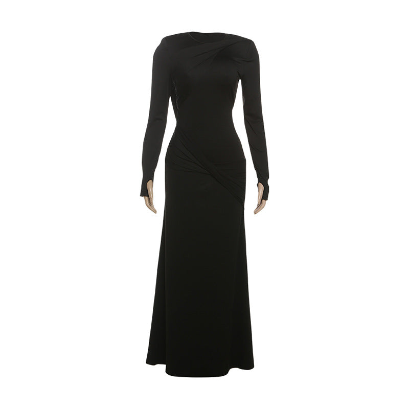 Autumn Attractive Slim Fit Backless Long Sleeve Solid Color Maxi Dress Dress Women Clothing