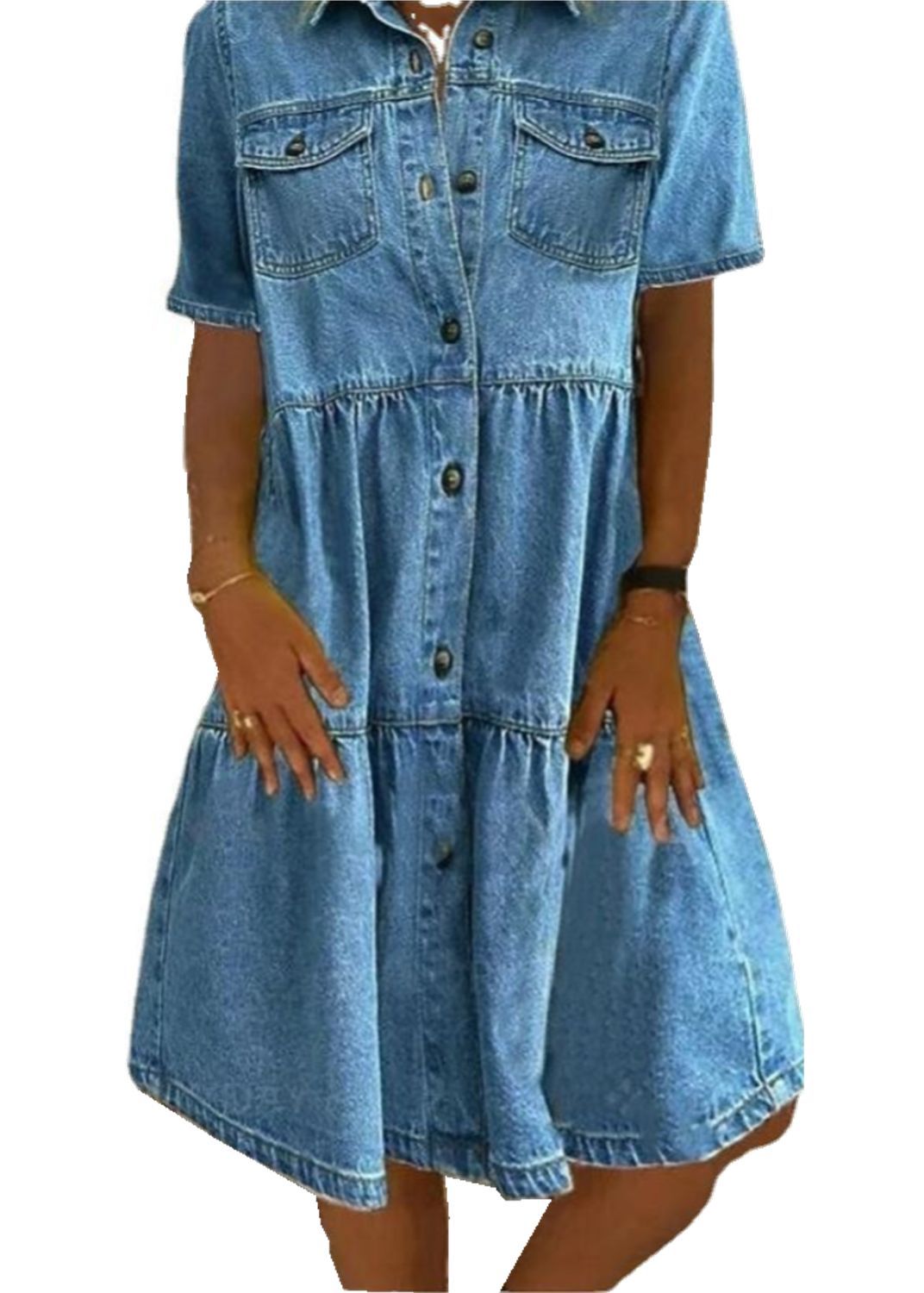 Tiered Sunol Button Down Chambray Dress