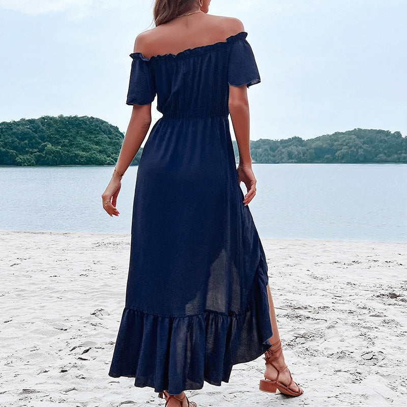 Like Some It Hot Smocked Off The Shoulder Dress Navy