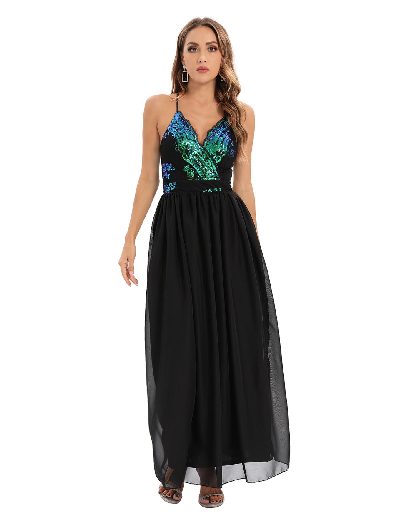 Chic Backless Spaghetti Straps Dress Women Clothing Maxi Dress Evening Dress